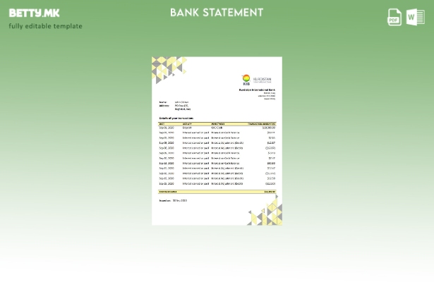 модерен стил Ирак Курдистан Меѓународен шаблон за извод од банка